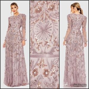 MAC DUGGAL $798 93930 Purple Puff Sleeve Embellished A Line Gown Dress